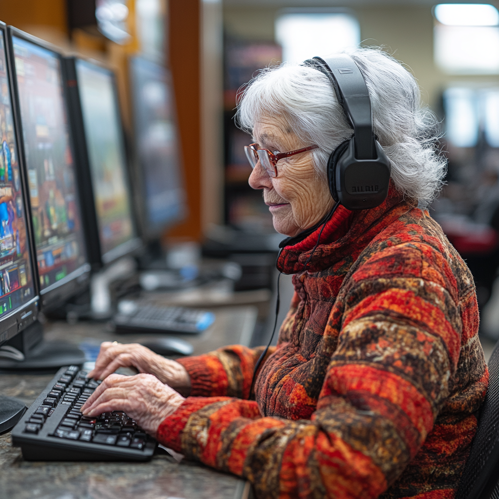 Seniors enjoying video games in a comfortable gaming lounge