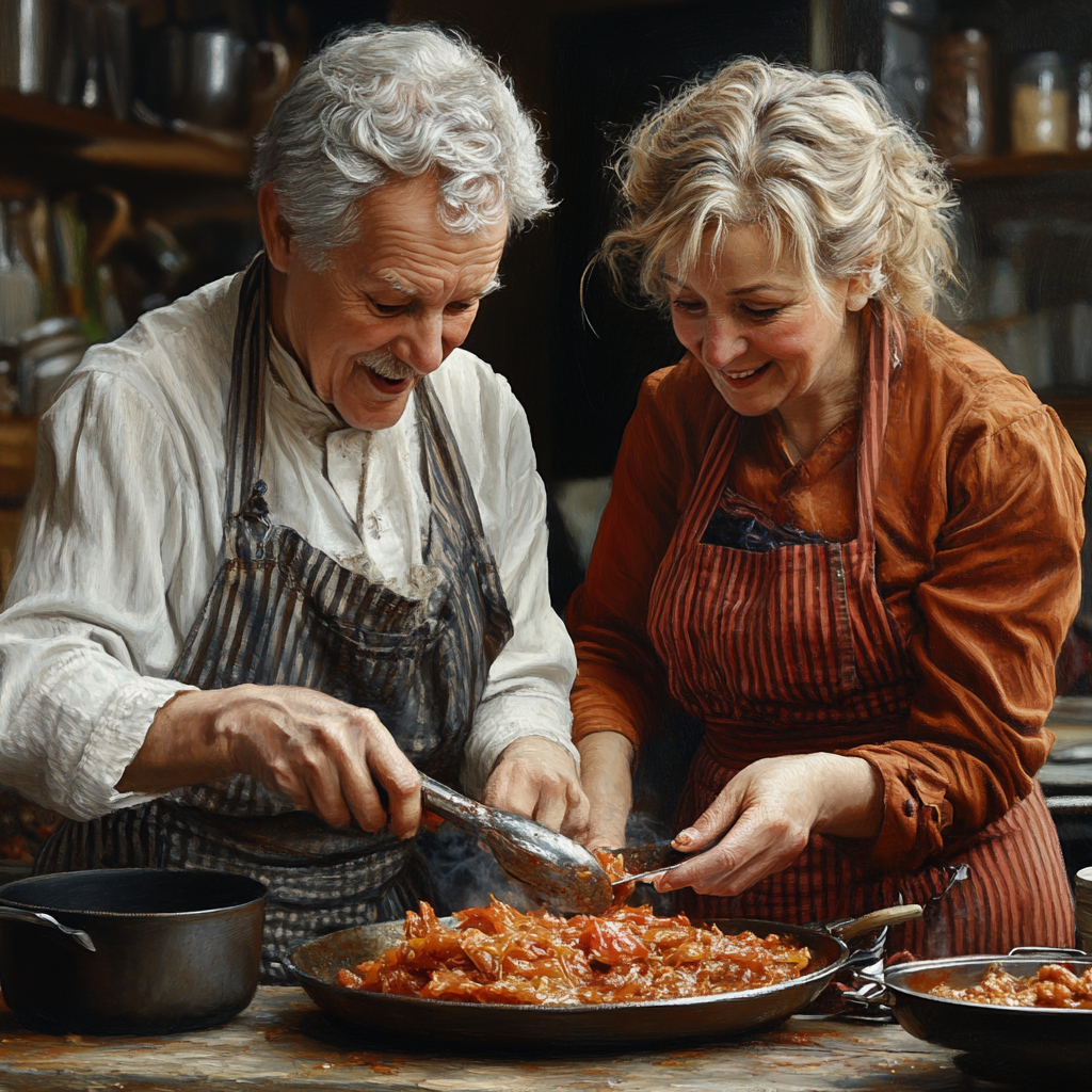 Seniors learning new cooking techniques together