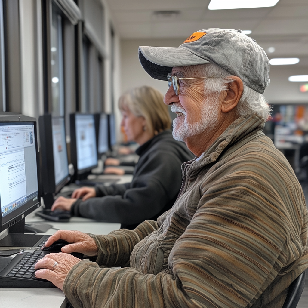 Seniors learning new technology skills in a workshop