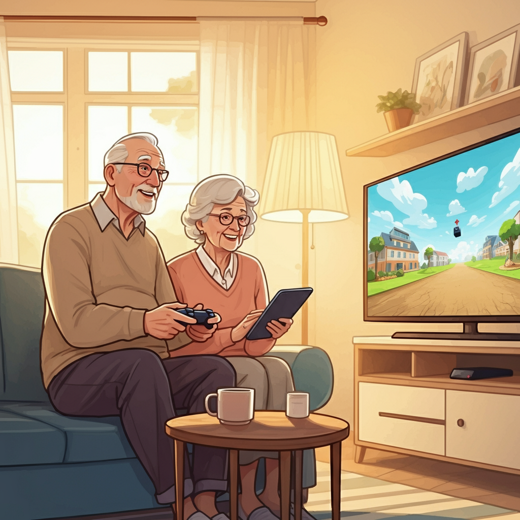 Seniors enjoying video games
